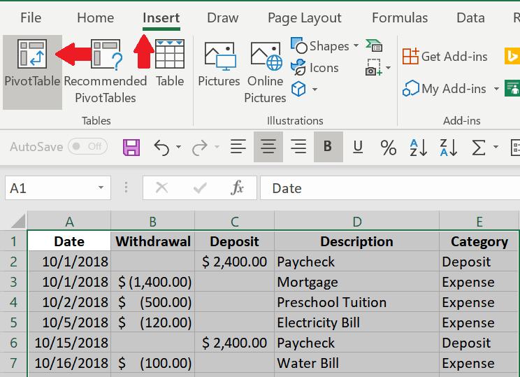 excel mac 2011 show on spreadsheet category appropriation for purchases